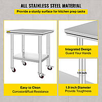 VEVOR Рабочий стол 76 x 60 x 81 см Рабочий стол из нержавеющей стали для общественного питания