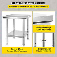 VEVOR Рабочий стол из нержавеющей стали 760 x 600 x 70 мм Приготовление пищи для приготовления пищи, шитья,