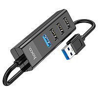 USB-хаб адаптер HB25 4в1 (USB-A, 4 USB3.0 + USB2, 30 см) - Черный