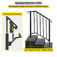VEVOR Лестничные перила Входные перила из кованого железа Подходит для 2-3 ступеней для улицы Черный