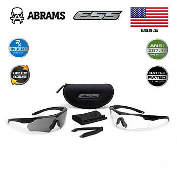 Окуляри балістичні ESS Crossbow 2Х Retail Kit Clear and Smoke Gray Lens | Black Frame