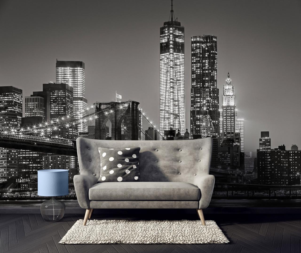 Флізелінові фото шпалери нічне місто в кімнату 416x254 см Нью-Йорк: бруклінський міст 13032VEXXXL Найкраща якість, фото 1