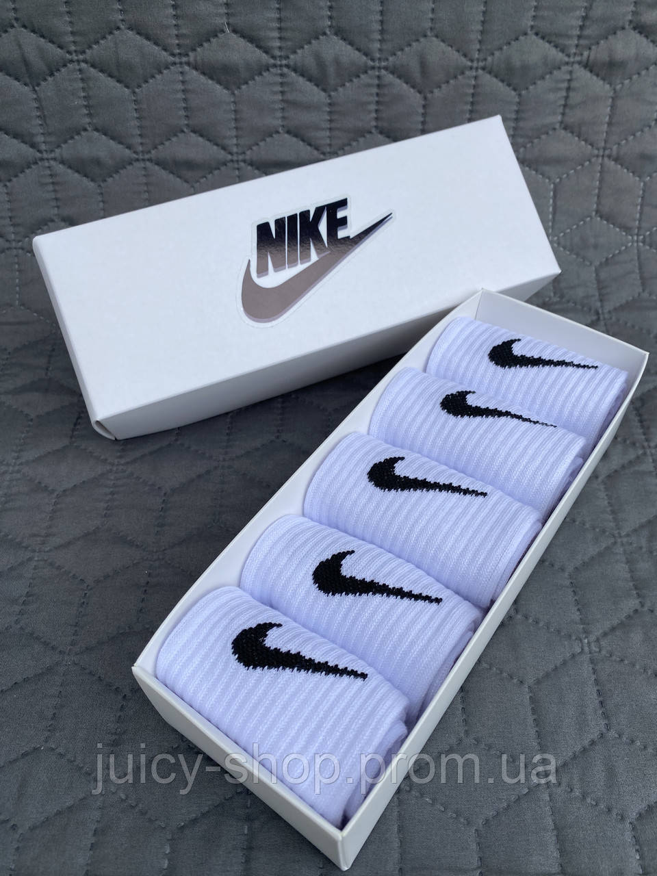 Високі чоловічі шкарпетки/Шкарпетки Nike/найк — Білі — розміри 41 — 46 (найк) Подарунковий набір у коробці 5 пар