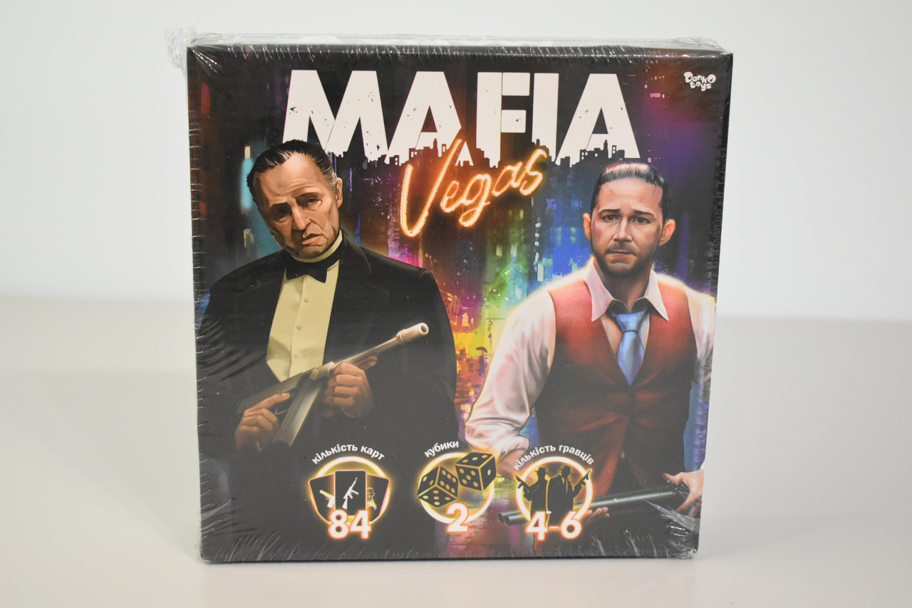 Настільна розважальна гра Мафія "Mafia Vegas",  карти 84 штуки, 2 кубики, 50 фішок