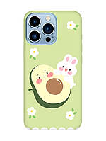 Матовый чехол с бирюзовыми боками на Apple iPhone 13 Pro Max :: Авокадо и зайчонок (принт 311)