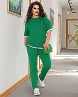 Трикотажный женский летний костюм с футболкой и брюками размеры от 42 до 56