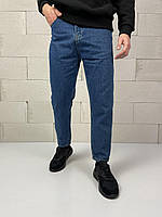 Мужские стильные свободные джинсы МОМ базовые синего цвета 4