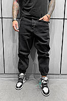 Мужские стильные свободные джинсы МОМ на манжете снизу чёрного цвета
