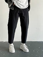 Мужские стильные свободные джинсы МОМ базовые чёрного цвета 7