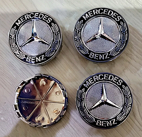 Ковпачок — заглушка диска Mercedes 70/75 мм чорні з колоском (к-т 4 шт.)