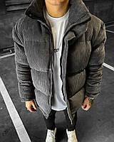 Чоловіча курточка пуховик зимова коротка сірого кольору вельветова