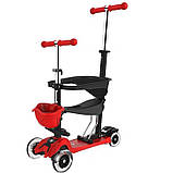 Самокат с родительской ручкой и защитным бортиком 5 в 1 BM5 красный, детский самокат с сиденьем, фото 5