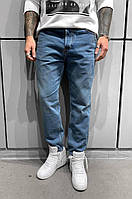 Мужские стильные свободные джинсы МОМ базовые синего цвета Loose Fit (Premium)