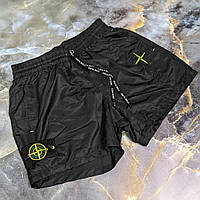 Мужские стильные летние пляжные шорты с патчем Stone Island чёрные