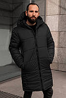 Мужская курточка стёганая зимняя чёрного цвета с капюшоном