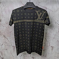 Мужская стильная брендовая футболка чёрного цвета с принтами Турецкое качество LOUIS VUITTON