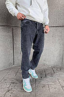 Мужские стильные свободные джинсы МОМ базовые серого цвета Loose Fit (Premium)