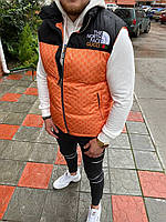 Мужская стильная стёганая жилетка оранжевого цвета The North Face Gucci