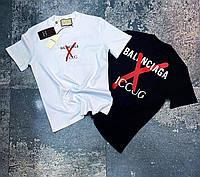 Мужская стильная брендовая футболка чёрного и белого цвета Gucci с принтами Турецкое качество