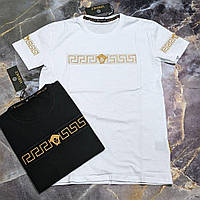 Мужская стильная брендовая футболка Versace белого цвета с принтами Турецкое качество