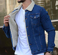 Джинсовка мужская стильная синего цвета с мехом на овчине Zara