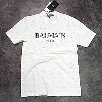 Мужская стильная брендовая футболка Balmain белого цвета с принтами Турецкое качество