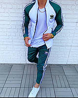 Стильный мужской спортивный костюм зелёного цвета Adidas с лампасом Турецкое качество