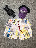 Мужские стильные летние пляжные шорты принтованные для моря свободные с сеточкой