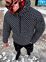 Мужская курточка анорак стёганая демисезонная короткая чёрного цвета с принтом