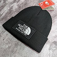 Мужская стильная брендовая вязаная шапка The North Face чёрного цвета