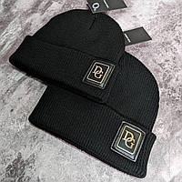 Мужская стильная брендовая вязаная шапка Dolce Gabbana чёрного цвета