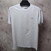Мужская стильная брендовая футболка Lacoste белого цвета с принтами Турецкое качество