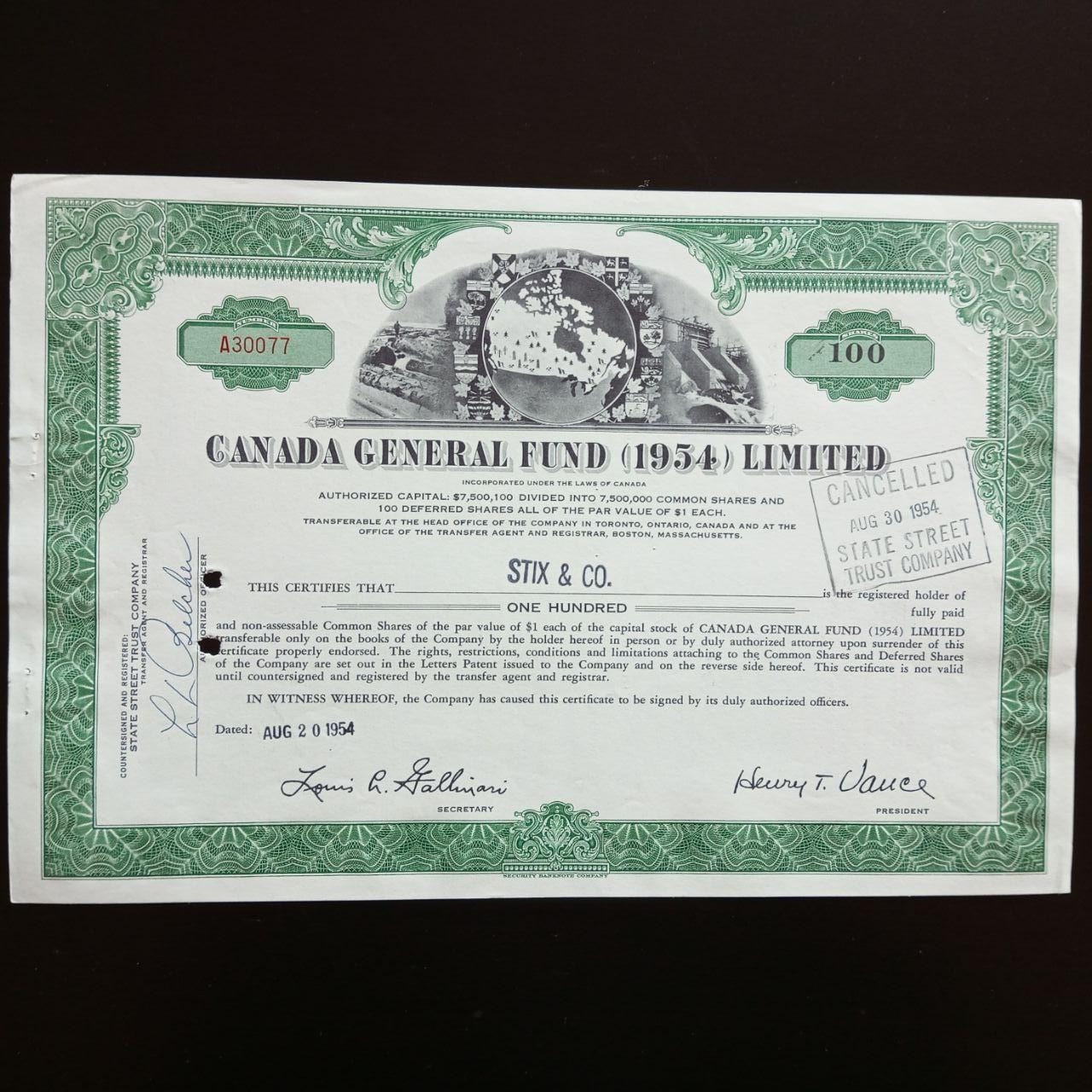 Акція. США. 1954 рік No30077 (Б-32)