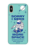 Матовый чехол с бирюзовыми боками на iPhone XS MAX :: Космонавт на скейте (принт 248)