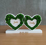 Подарунок на річницю весілля батькам, на річницю весілля дружині - серця з мохом та гравіюванням, фото 8