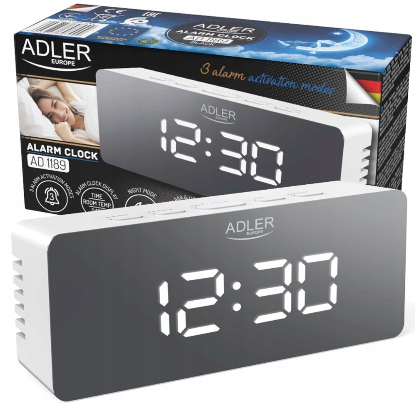 Будильник Adler AD 1189 — LED-дисплей, термометр, USB/батарейки