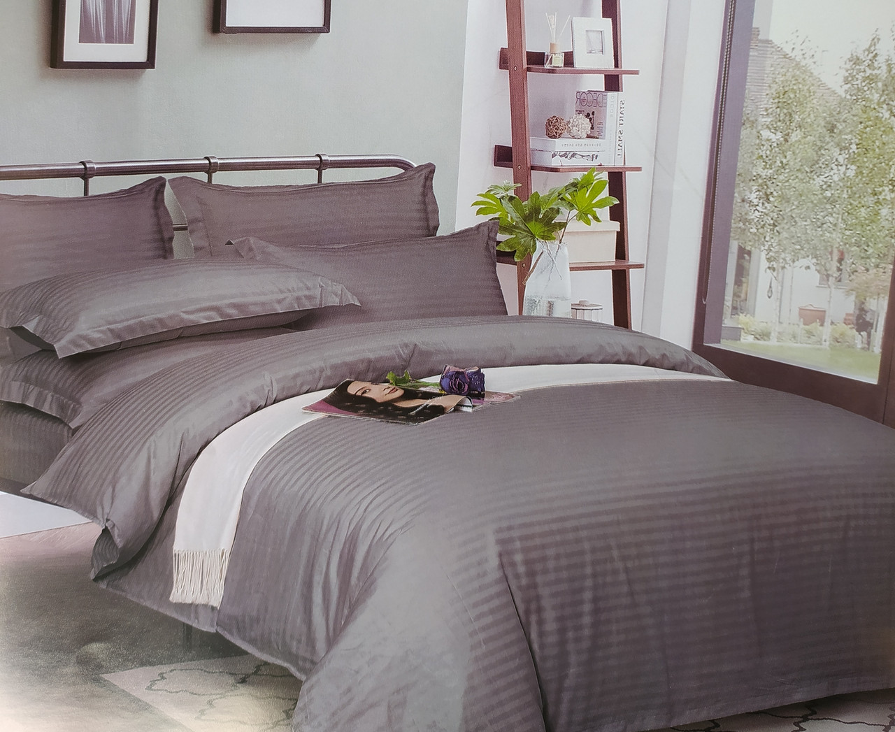 Постільна білизна сатин-страйп 200*220 Сірий, фото 1