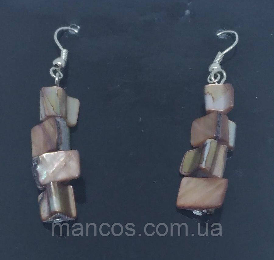 Жіночі сережки Біжутерія Сережки довгі з перламутровим камінням коричневого кольору