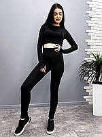 Актуальный удобный чёрный костюм для фитнеса эластичный женский костюм для спорта спортивный костюм фитнес 42