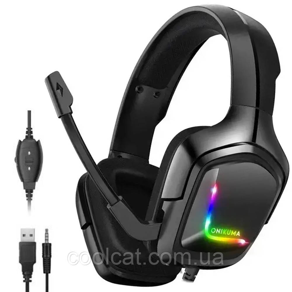 Навушники ігрові K20 з мікрофоном / Накладні навушники з RGB підсвічуванням / Геймерські навушники