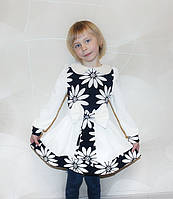 104 3-4 роки ошатне плаття для дівчинки трикотажнон з довгими рукавами поясом 3755 Білий