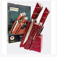 Набор кухонных ножей Красные Rainberg RB-8805 8 в 1 из нержавеющей стали на деревянной подставке