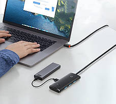 USB-Хаб Baseus Lite Series 4 в 1 USB на 4 х USB Чорний (WKQX030101), фото 5