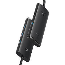 USB-Хаб Baseus Lite Series 4 в 1 Type-C на 4 х USB Чорний (WKQX030401), фото 3