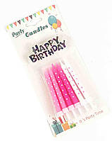 Свечи для торта "Звёздочки розовые Happy Birthday". Размер: 8 см. В упак: 12 шт.