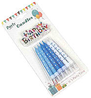 Свічки для торта "Зорочки блакитні Happy Birthday". Розмір: 8 см. В упак: 12 шт.