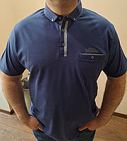Футболка мужская светло-синяя с стойкой и рабочим карманом лакоста