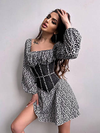 Неймовірний жіночий комплект квіткова міні сукня та прозорий корсет софт Smb8175, фото 1