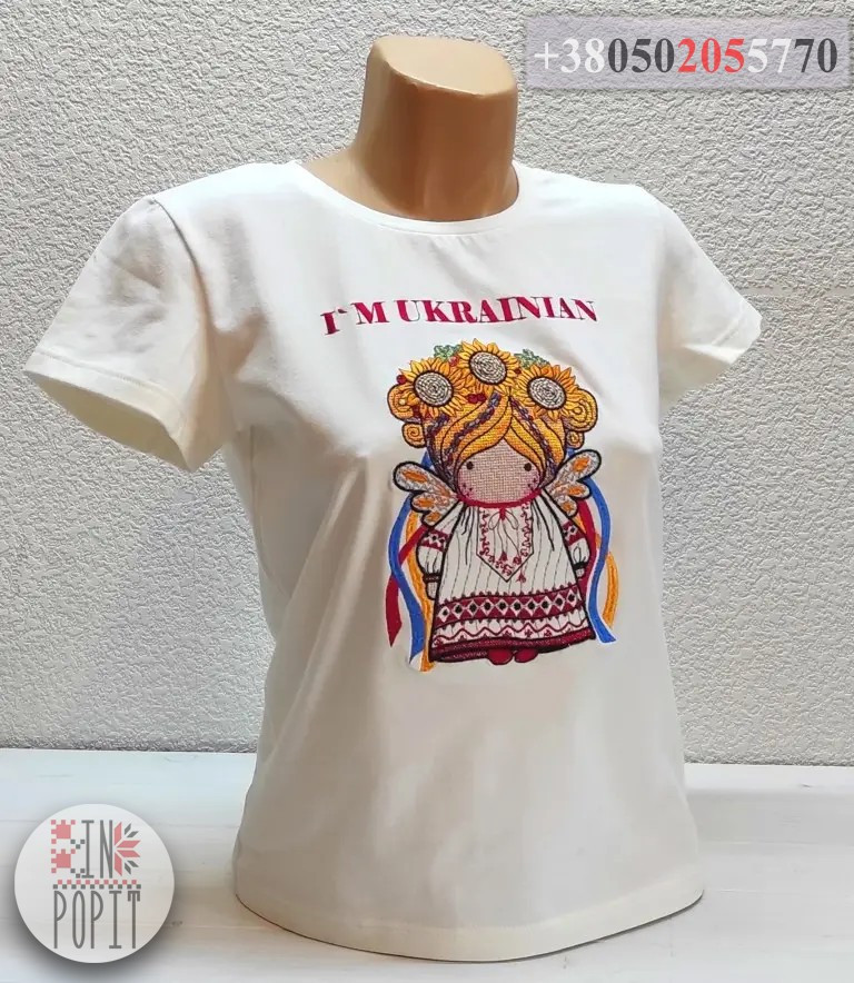 Українська футболка-вишиванка з ангелом для дівчат. "I'm Ukrainian" Розмір XS