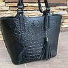 Якісна жіноча сумка-стиль-шкіра шкіра рептилії, сумочка на плече крокодил чорна, фото 6